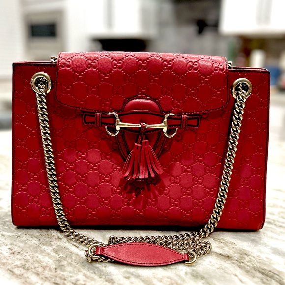 Gucci Authentic Guccissima Horsebit Large Red Leather Emily Bag - Picture 2 of 12